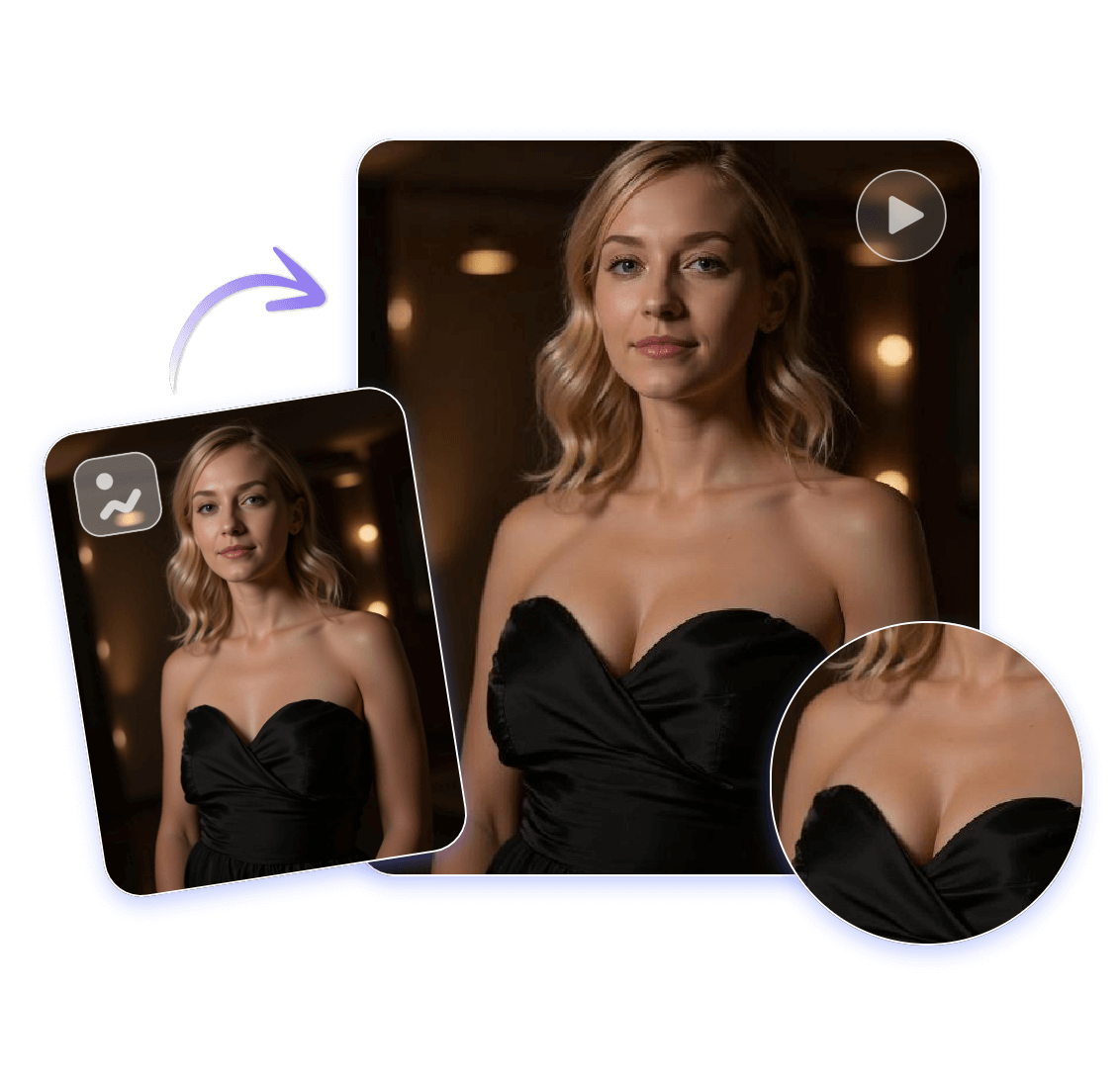 Lifelike and natural AI breast expansion effect featuring a blonde beauty in bandeau