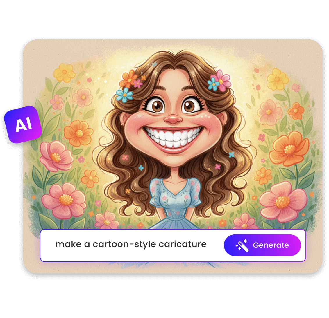 Make a carcature art using clipfly free cacture maker from text prompt