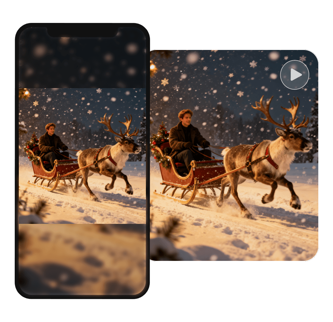 Créer une vidéo de Joyeux Noël mettant en scène un homme chevauchant le traîneau du Père Noël sur votre téléphone