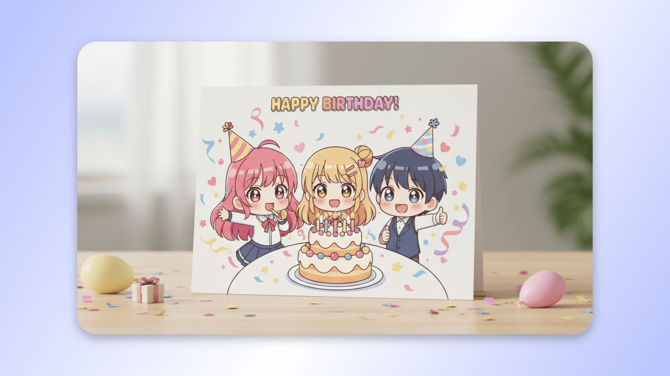Make a cute chibi card as birthday gift via clipfly chibi maker online free