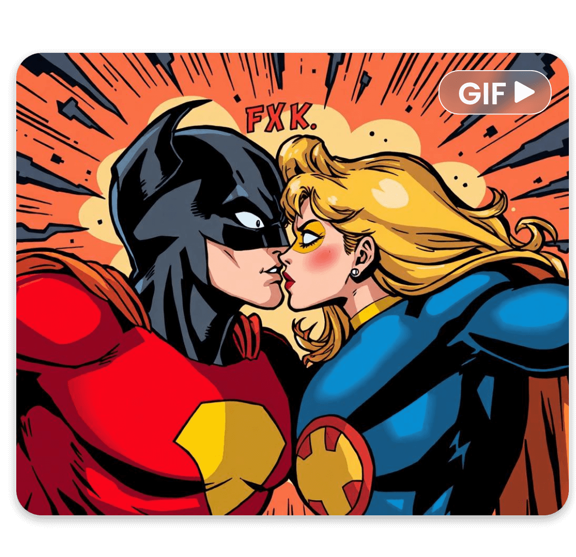Make a hilarious ai french kiss video featuring batman and superwoman and use it as a french kiss meme