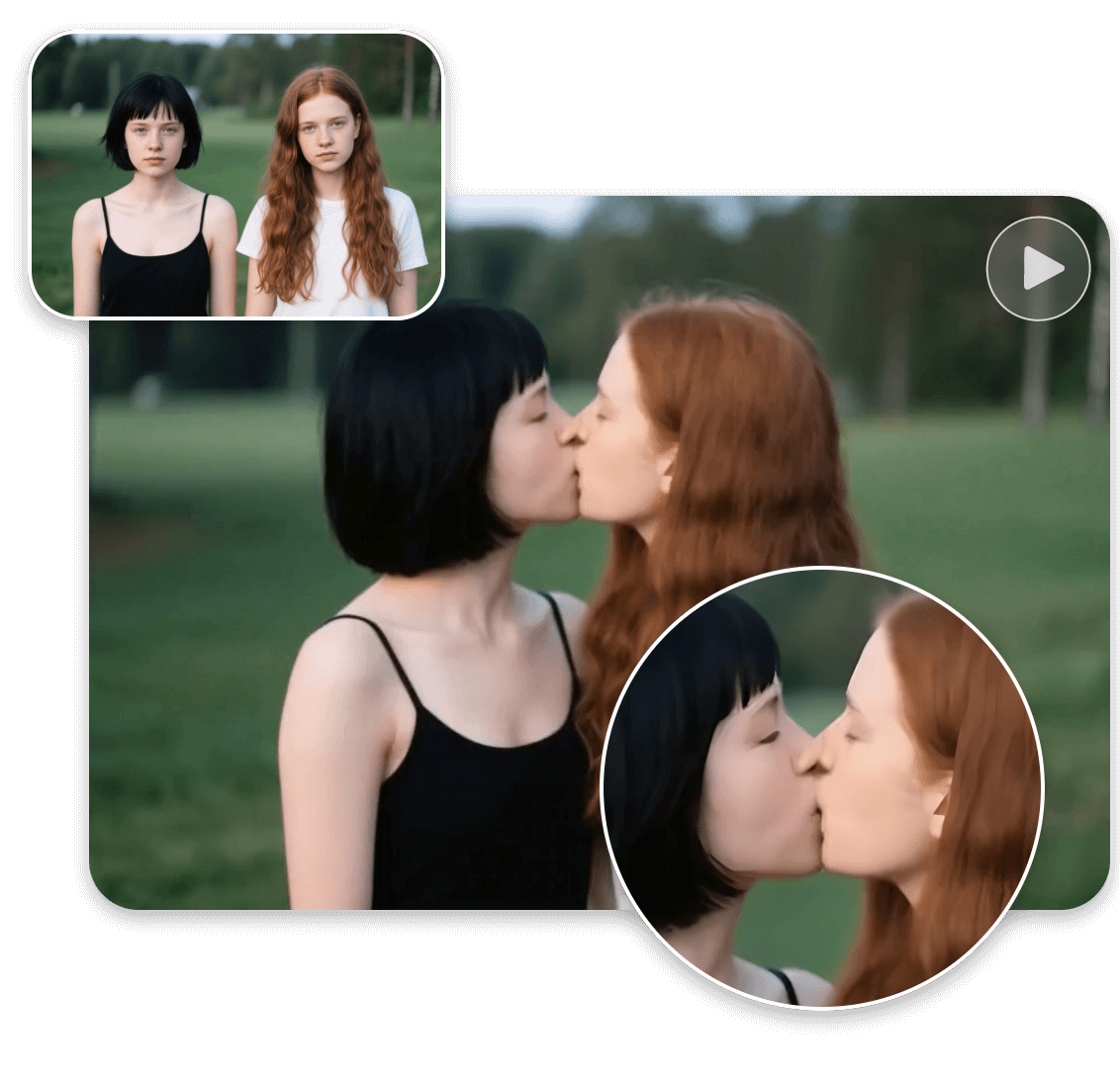 Make a realistic french kiss video from a photo of two young girls