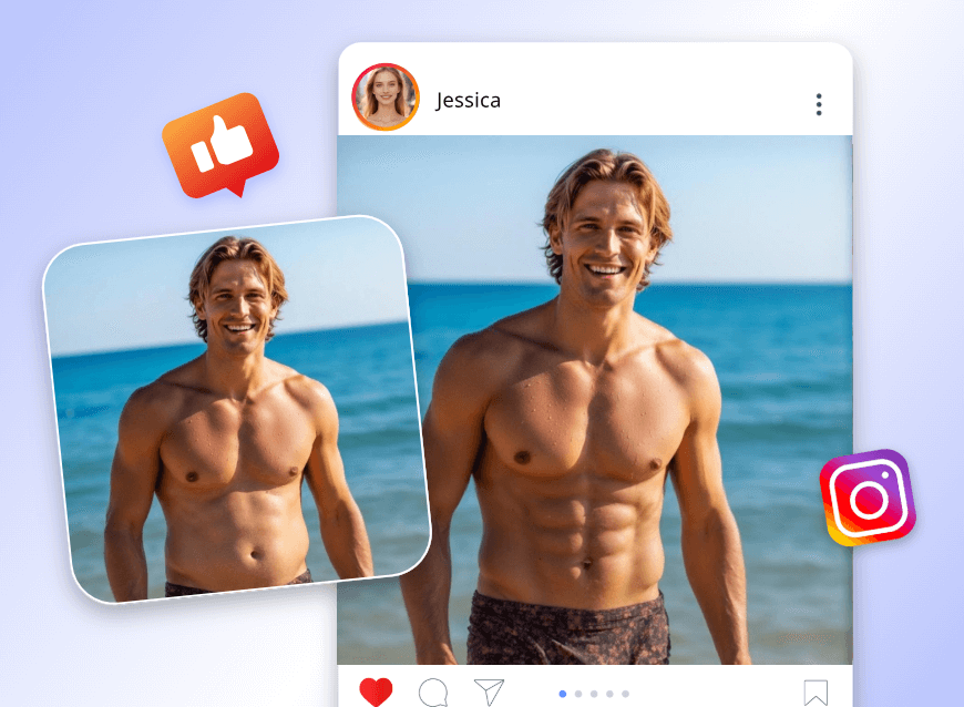 Make a six pack photo from an ordinary male picture and share it on social media
