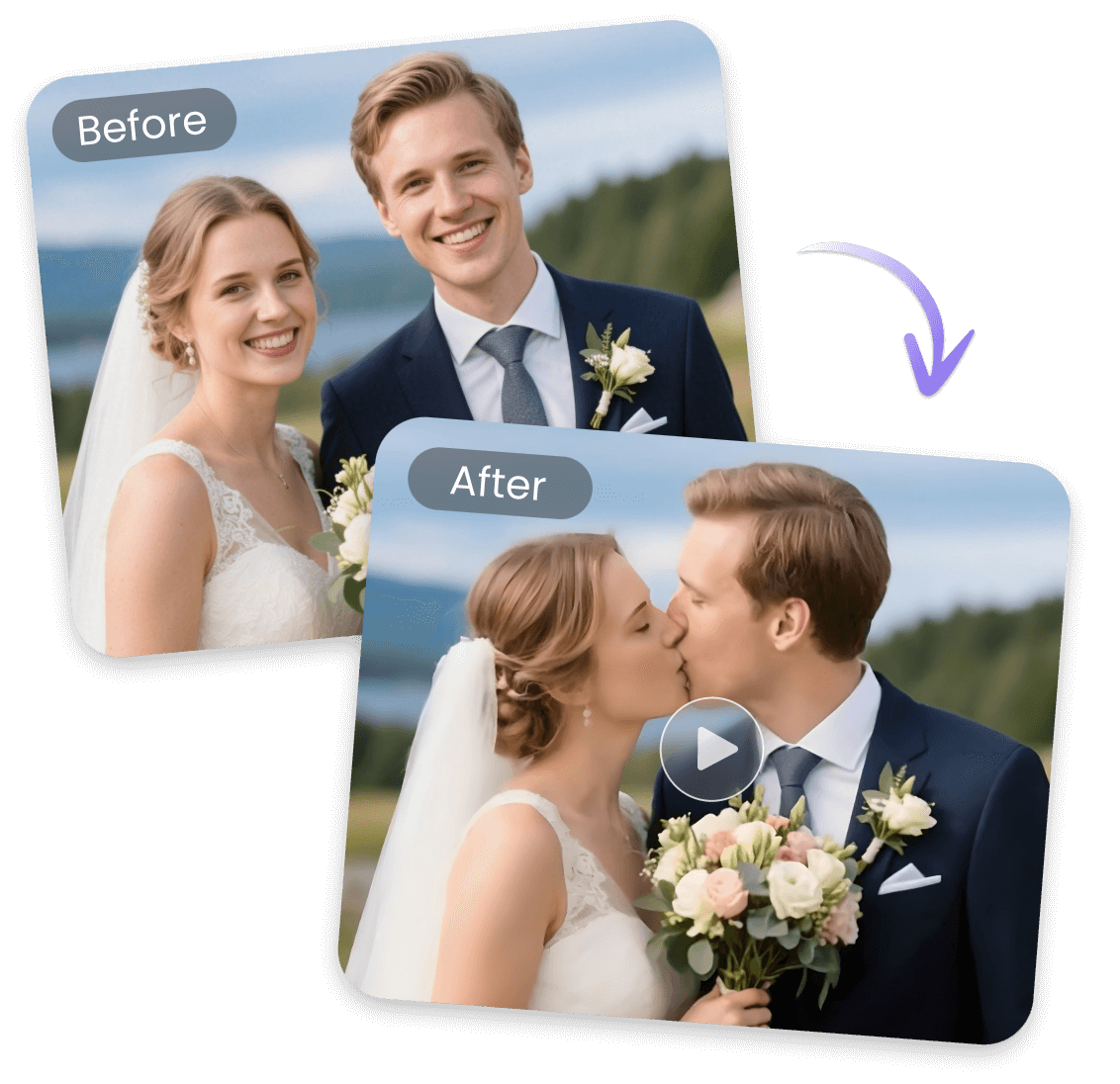 Make a wedding photo do french kiss in clipfly