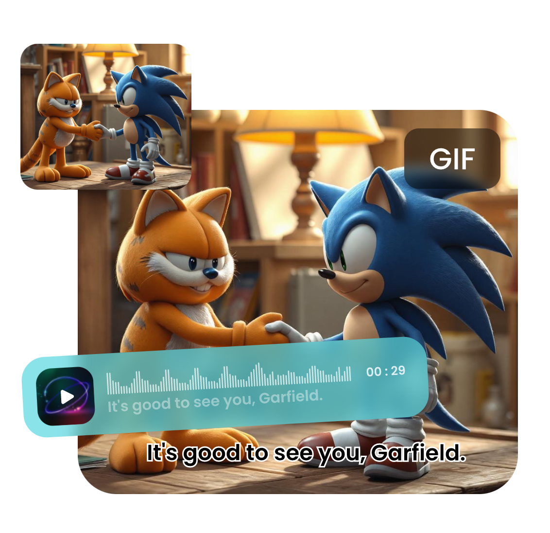 Make ai handshake meme featuring sonic and garffield in clipfly ai handsahke video generator