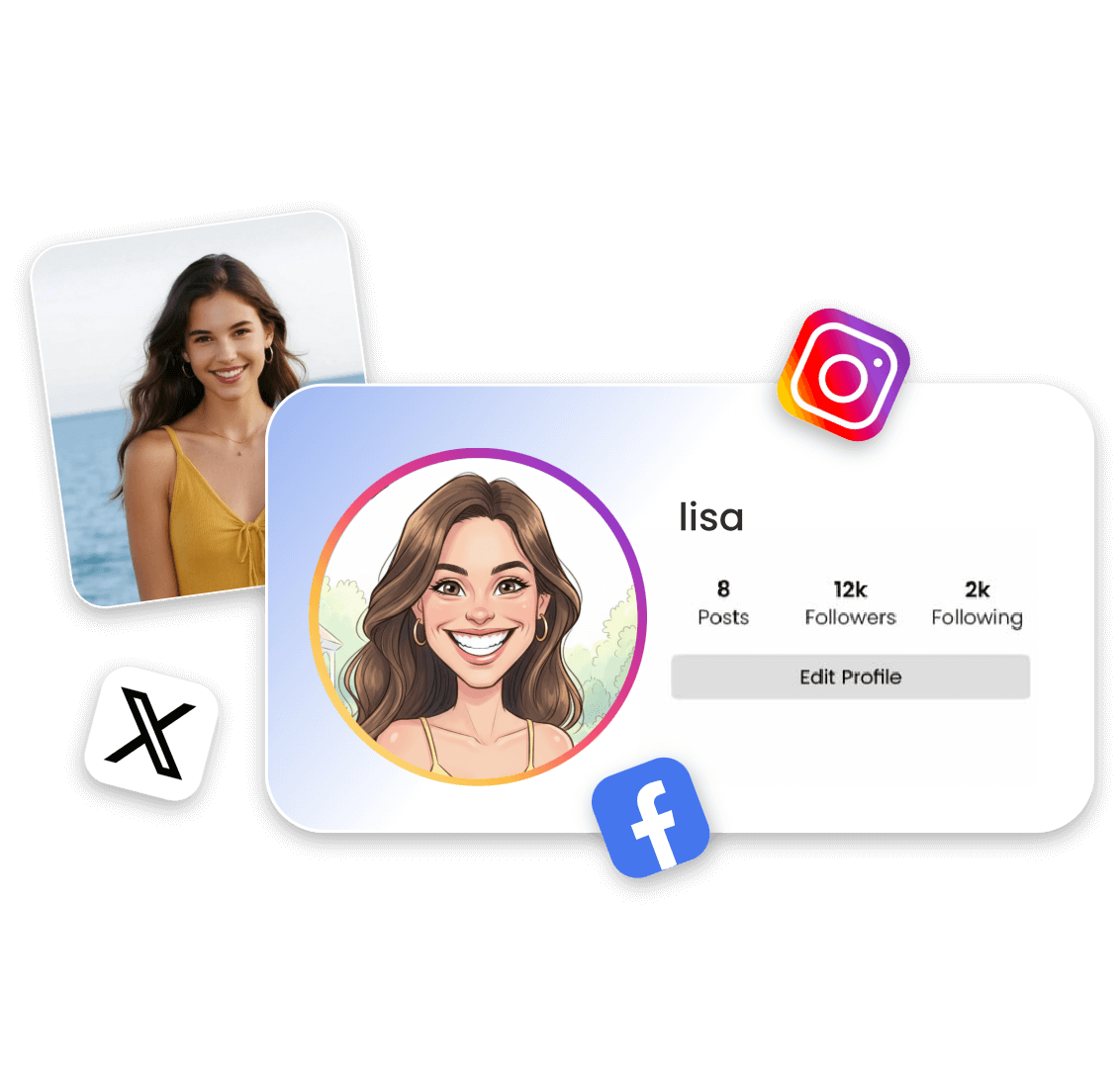 Make an extreme caricature avatar for the woman