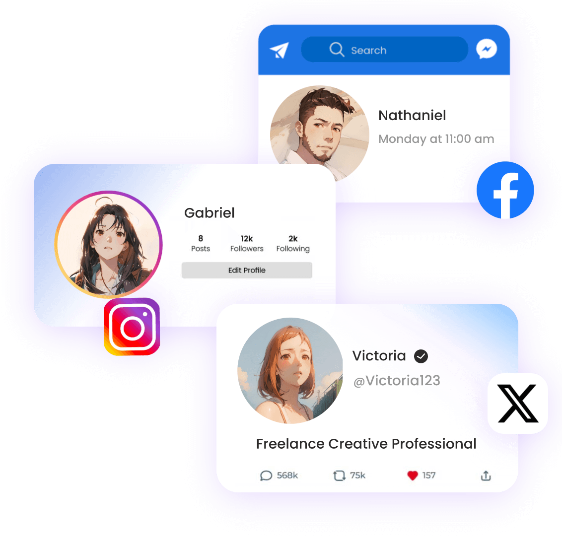 Crie um avatar de personagem de desenho animado para diferentes mídias sociais