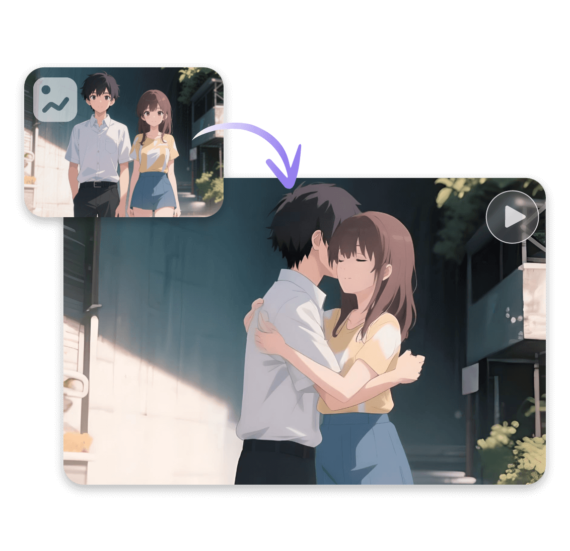 Make couple characters hug in an anime group photo