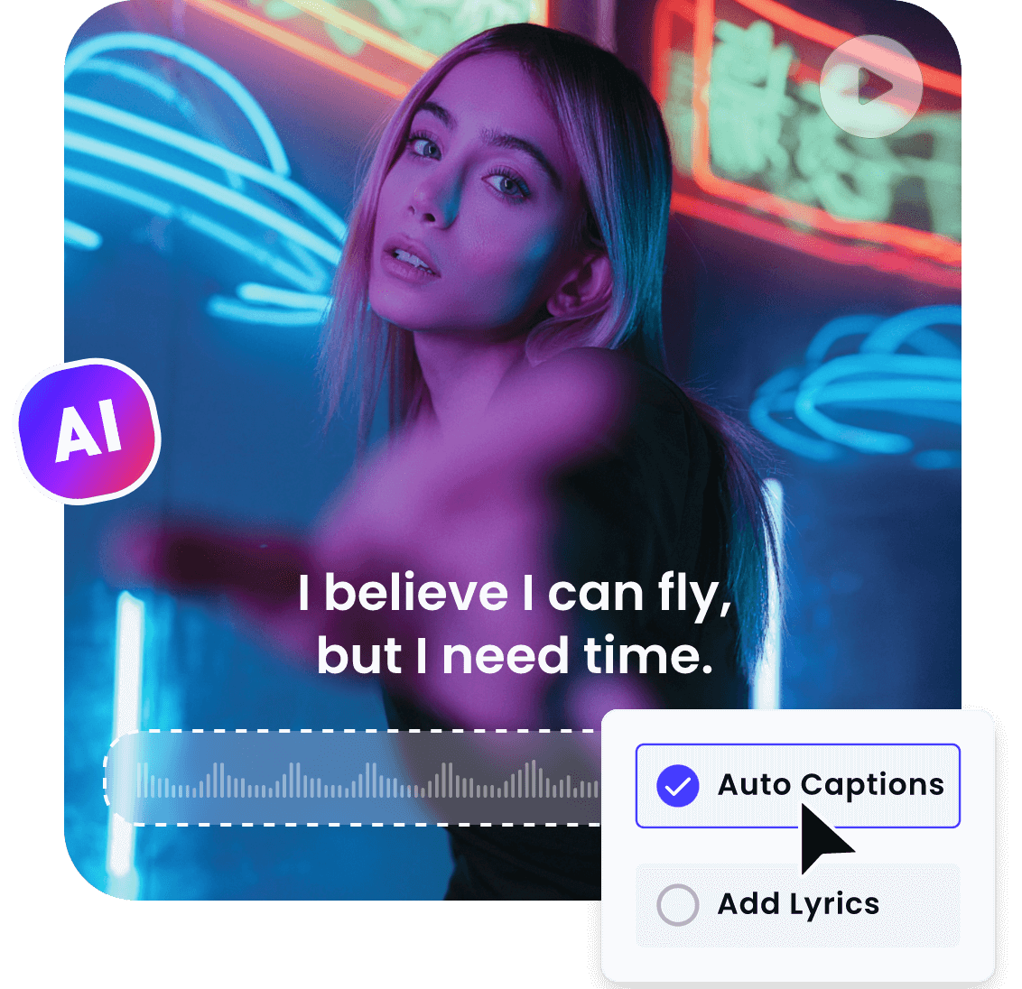 Crie vídeos com letras de músicas com legendas automáticas ou adicione as letras manualmente