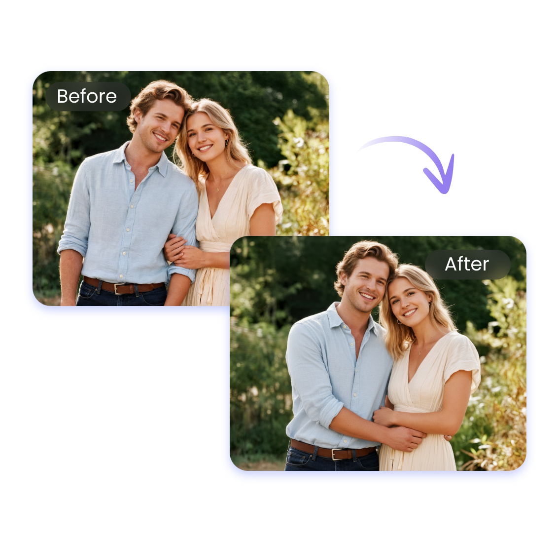 Make the couple pose closer with clipfly ai
