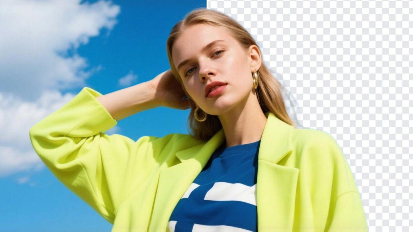 Make transparent background for image featuring a woman in green jacket