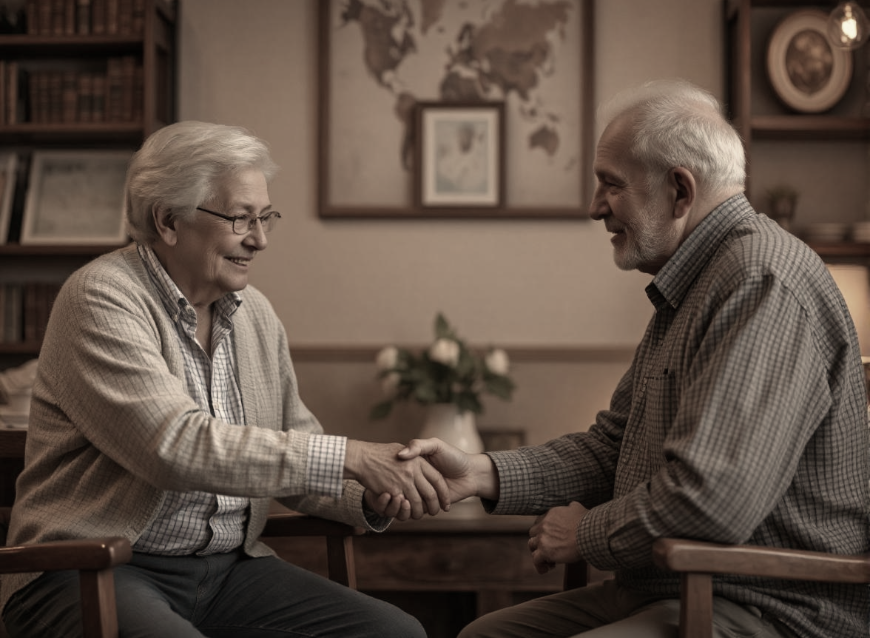 Make two people in two old photos shake hands in clipfly