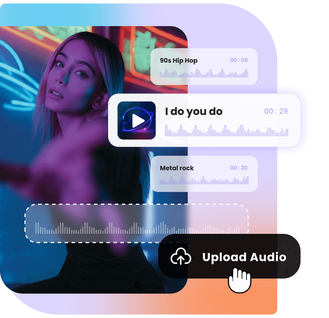 Match your image with various background music option in clipfly rich online media library