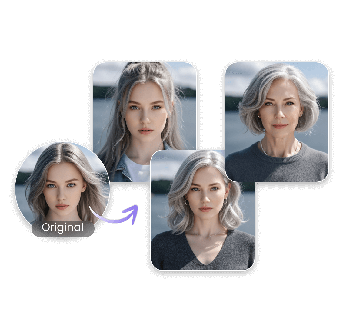 Morph a face of a girl with portraits in different ages