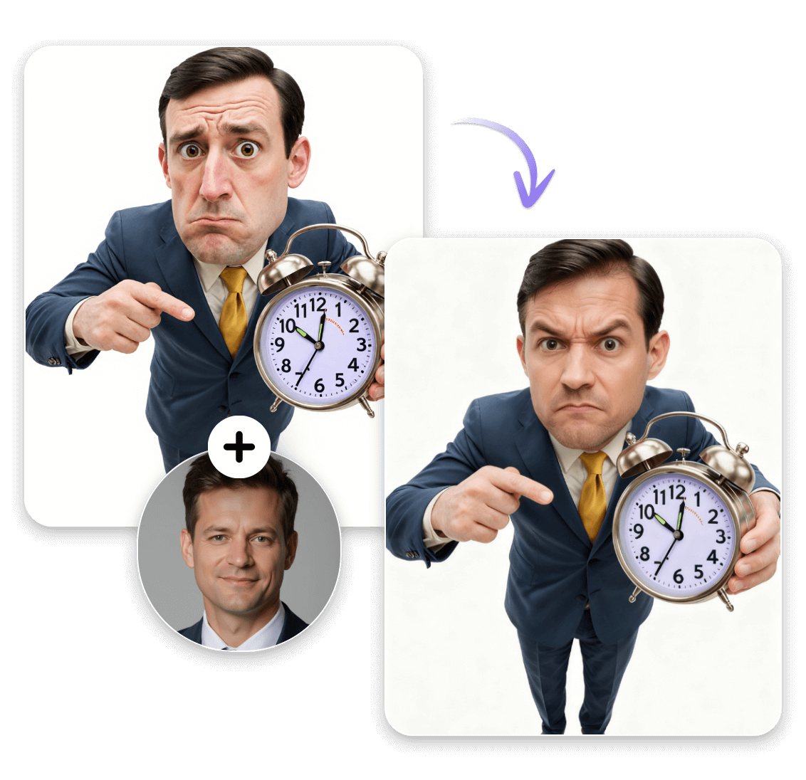 Morph a professional headshot with a face in a funny picture to create a face morph meme