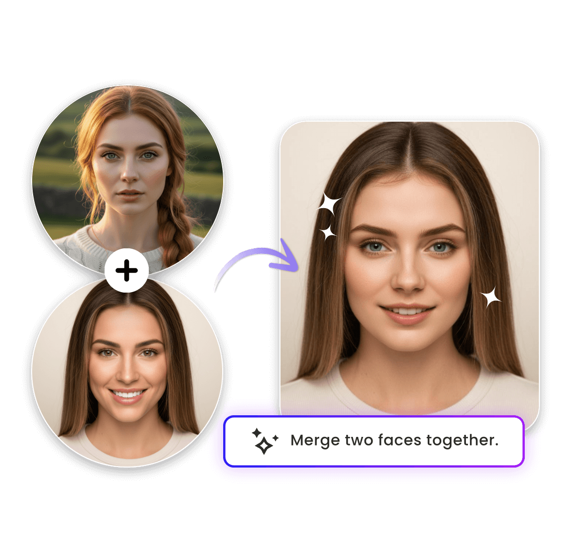 Morph two female faces into one new portrait photo