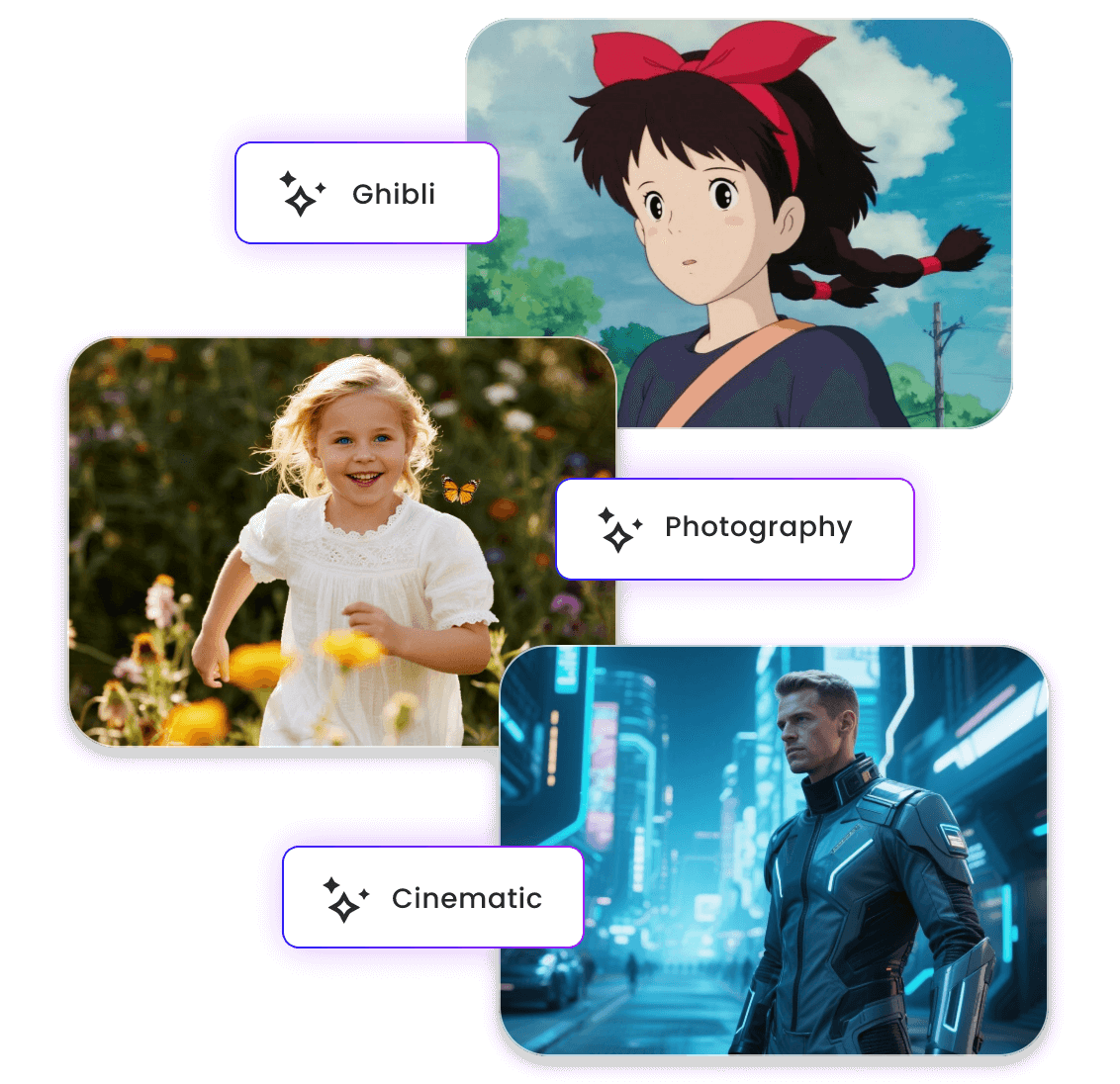 Multiple AI image to video styles like Ghibli photography and cinematic