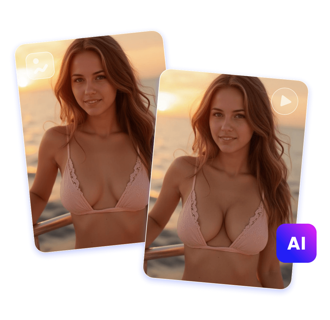 One click AI breast enlarger tool that turns a pink bra model into big boobs