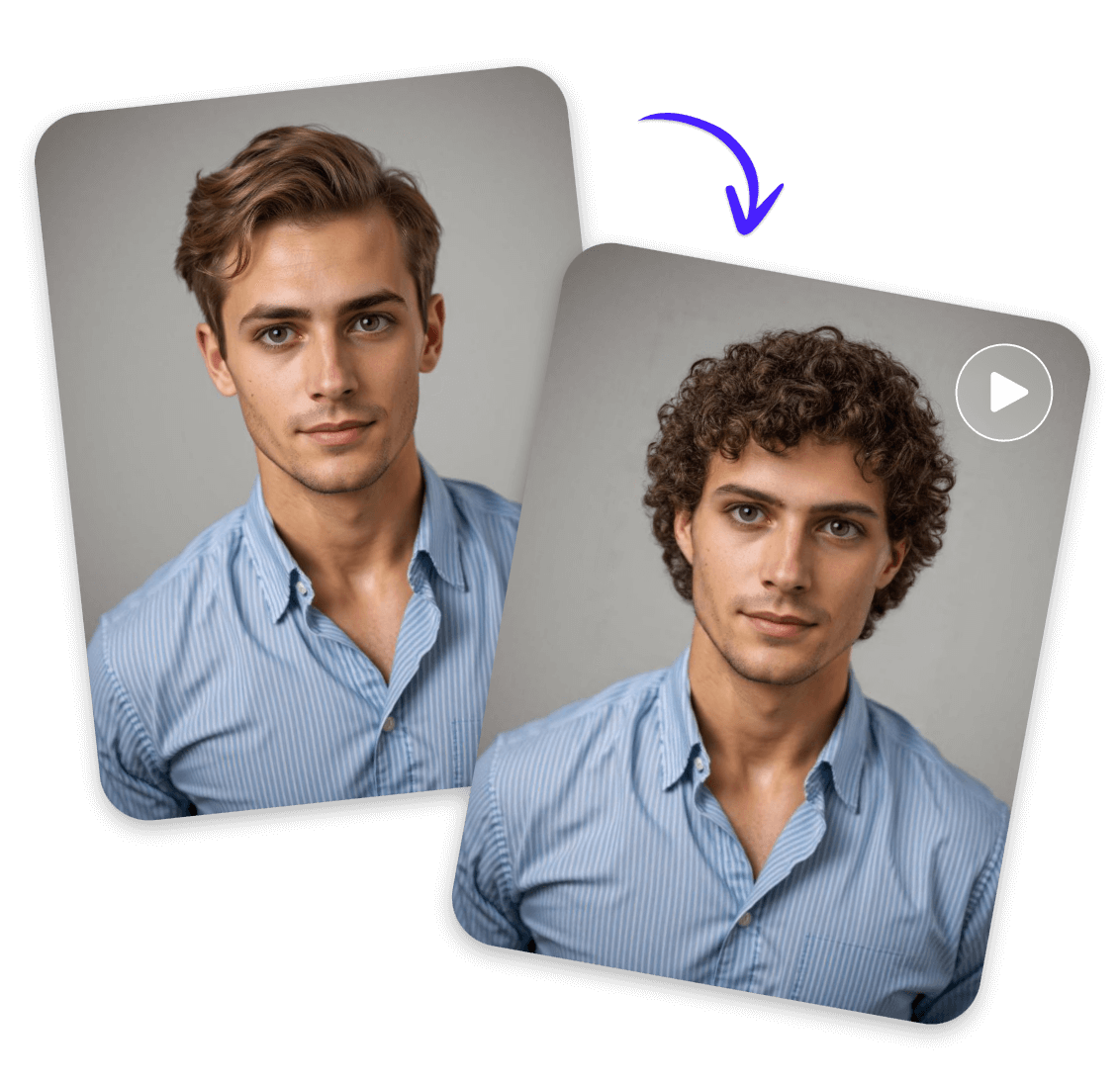 One click AI curly perm generator effect for male