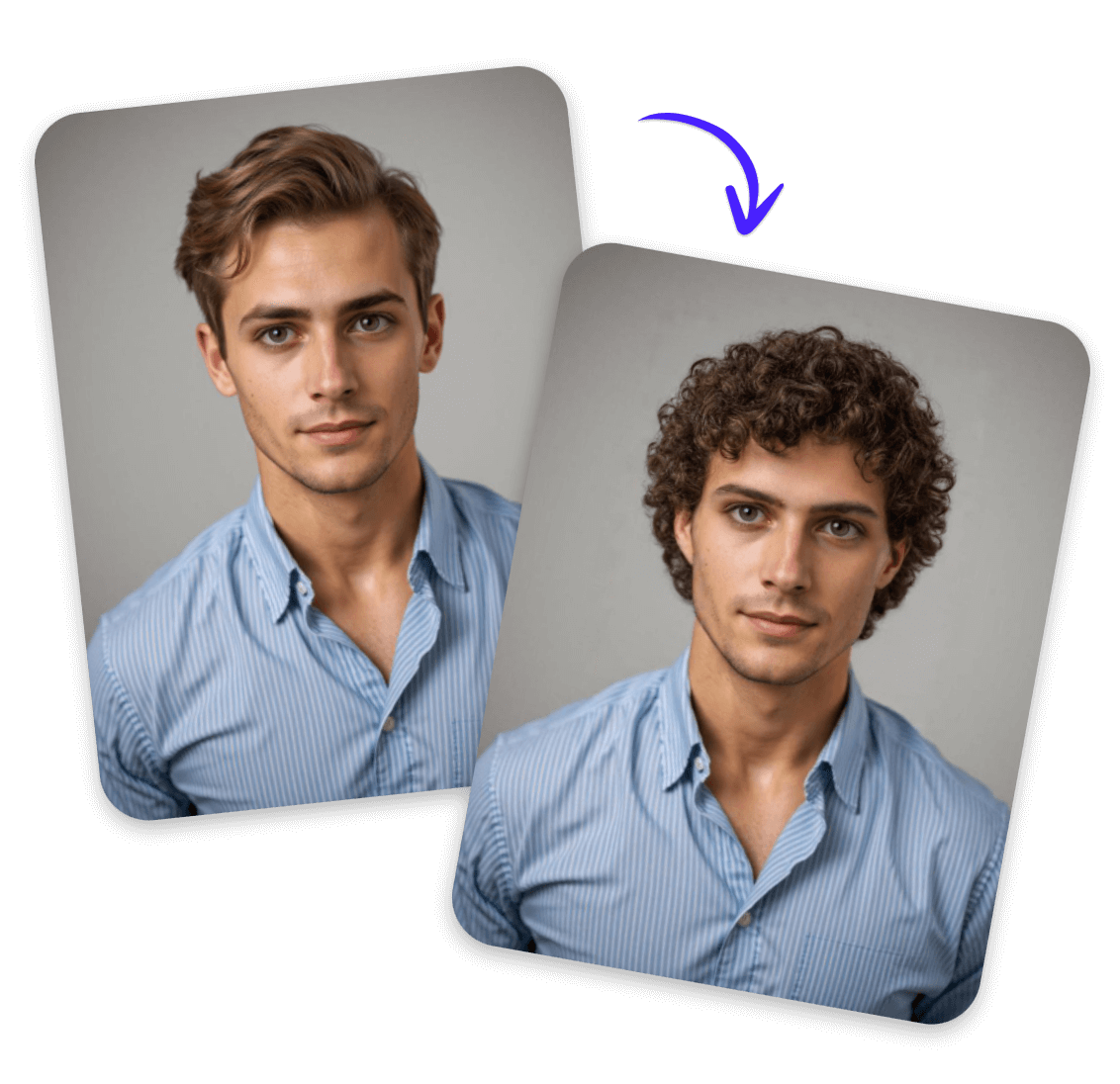 One click AI curly perm generator effect for male
