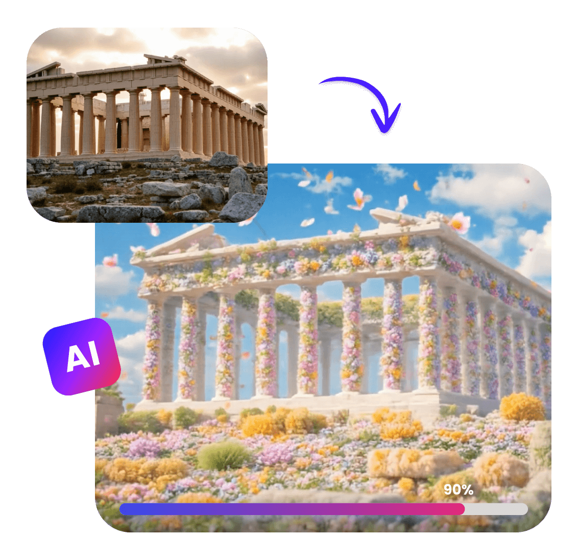One click to make a building photo grow flowers