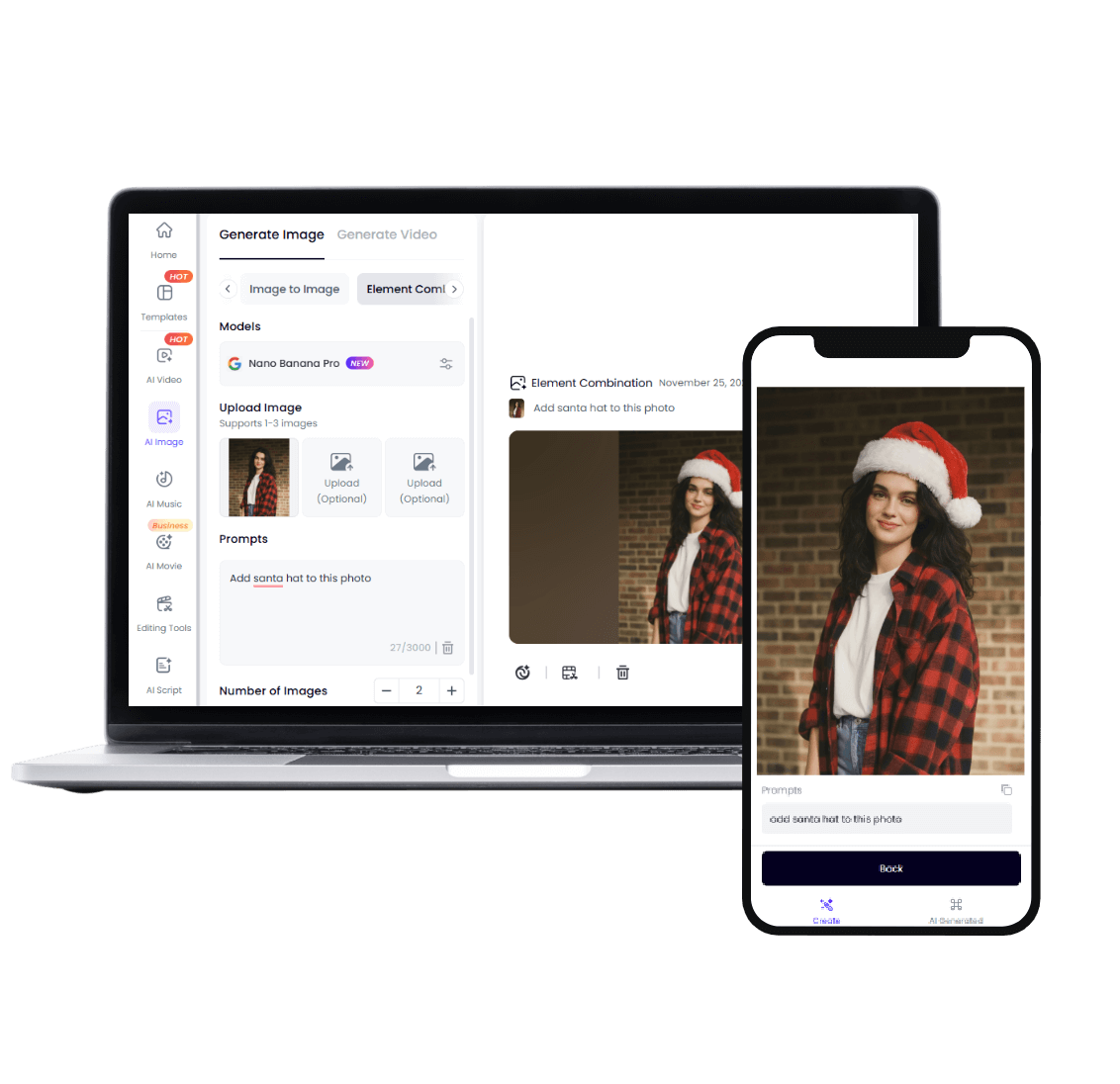 Añadidor de gorros de Papá Noel online para ordenadores y teléfonos