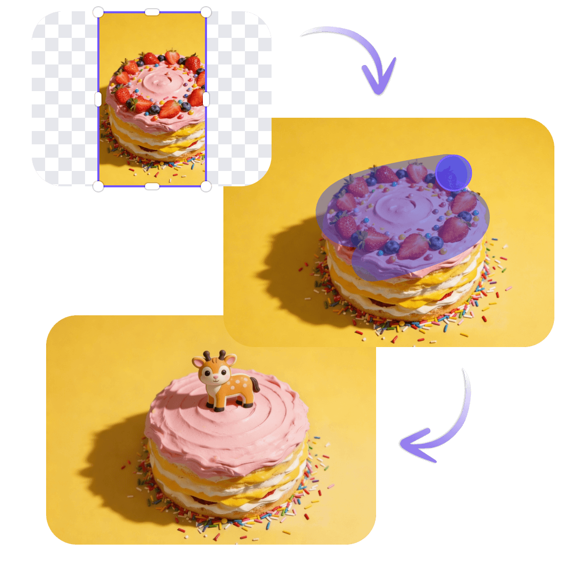 Outpaint and inpaint a cake image for a new visual effect