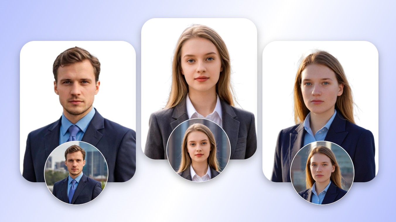 Portrait PNG creator for social media featuring three individuals in suit
