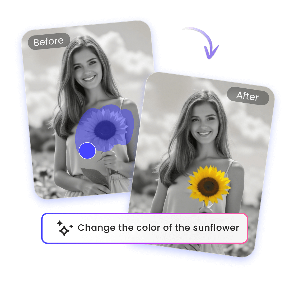 Recolor greyscale of a girl holding a flower