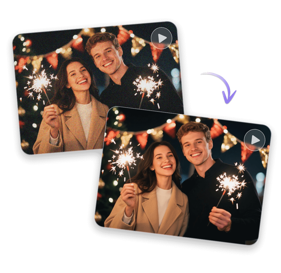 cнижение шума в видео с парой, празднующей Новый год