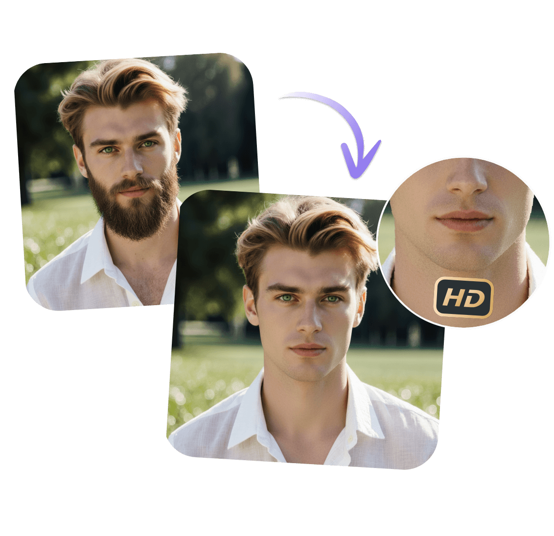 Remove a mans beard from a photo with high quality