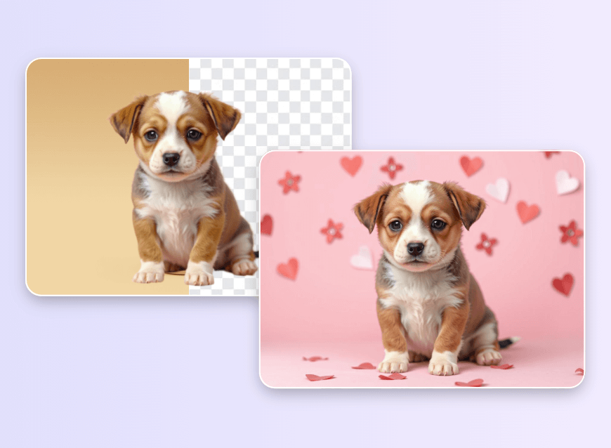 Remova o fundo de uma foto de cachorro e altere seu fundo para um fofo