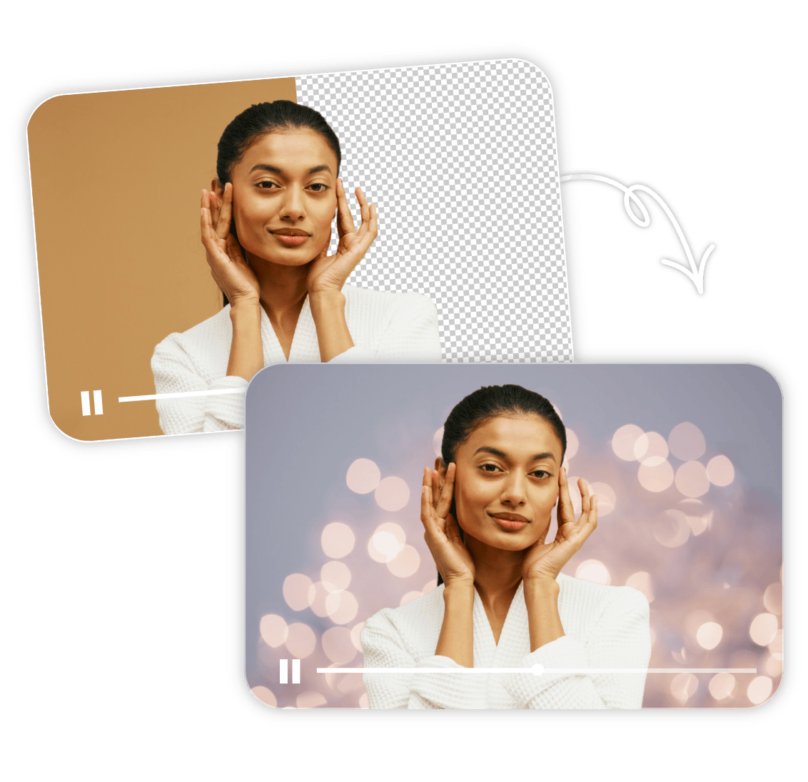 Remover o fundo de um vídeo de uma senhora de camisa branca e alterar seu fundo