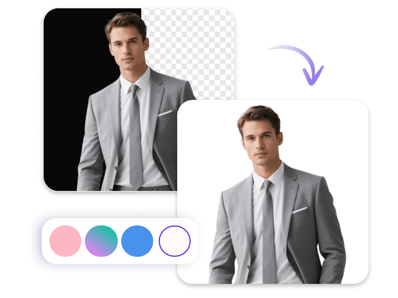 Remove black background from a photo of a professional man and change it to a white bg