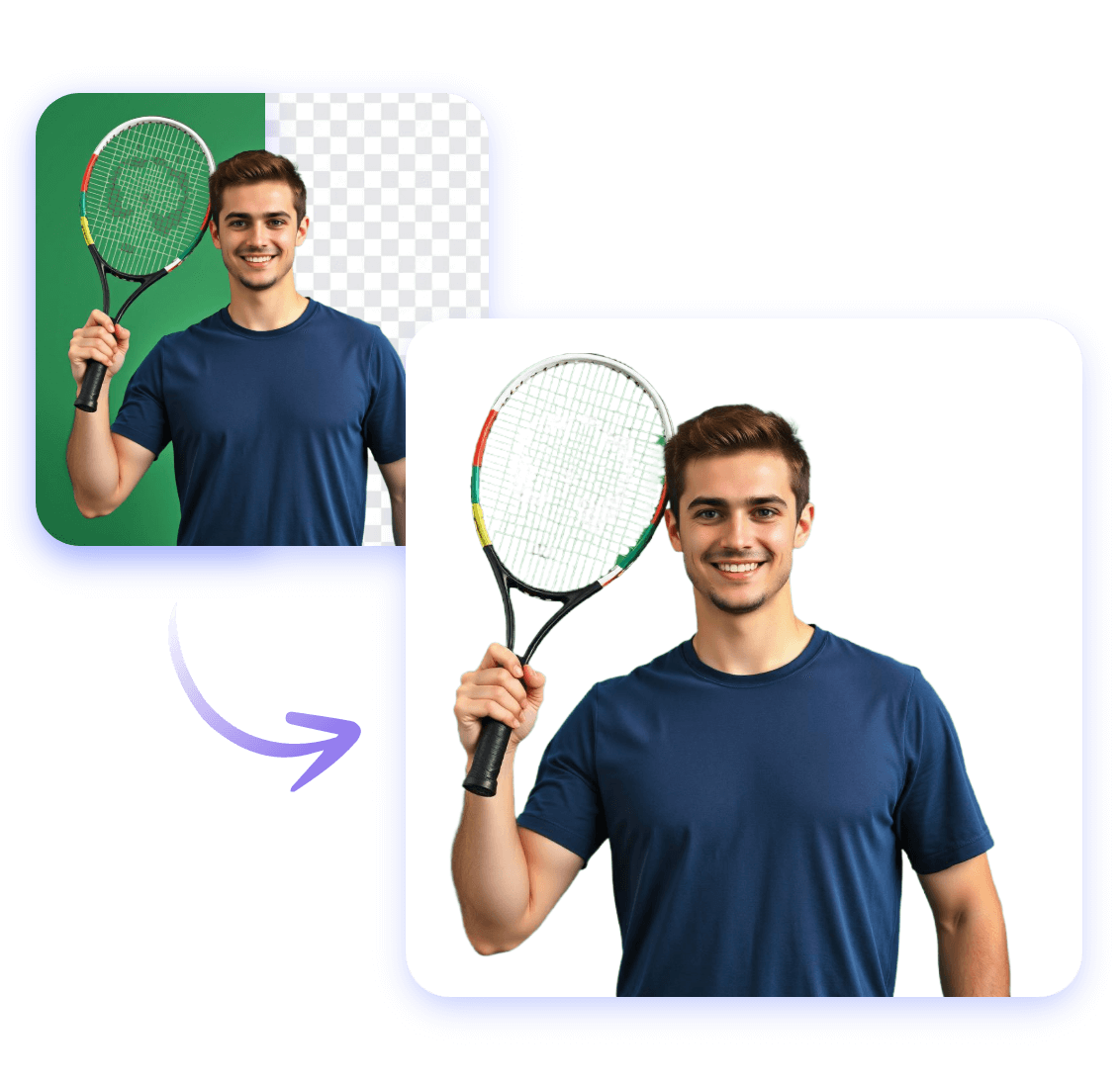 Remove green screen background from a tennis player image and change it into white background