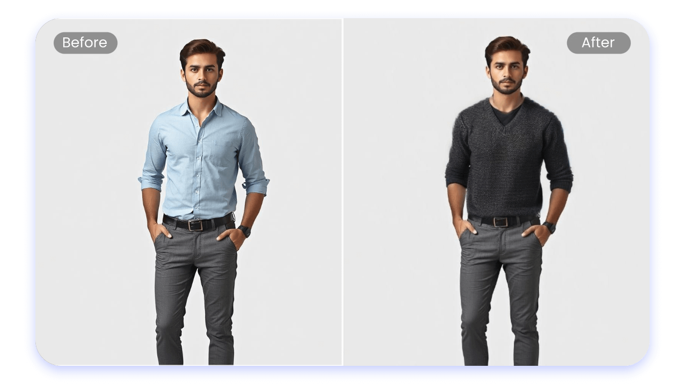 enlever la chemise de l'homme et enfiler un pull noir