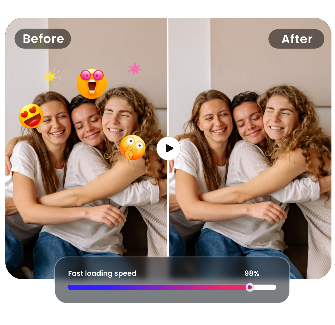 Remover autocolantes de um vídeo com três raparigas abraçadas num instante
