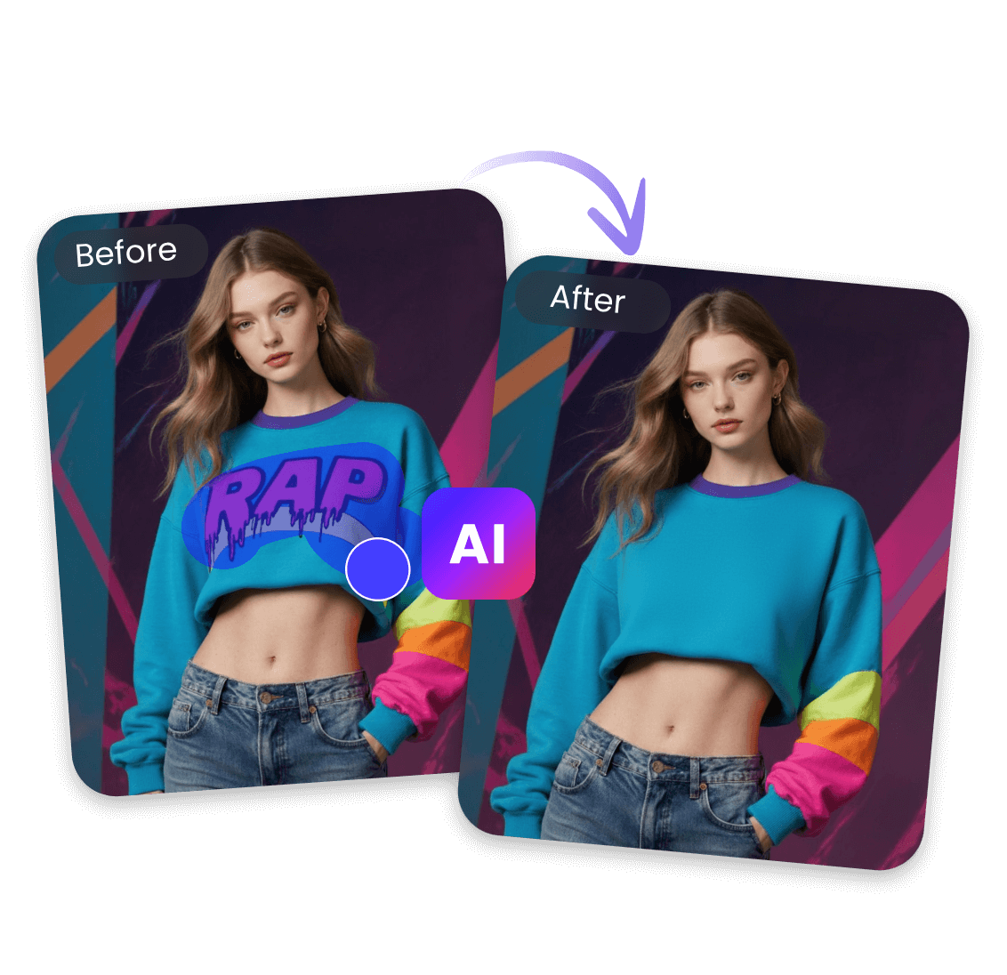 Remove text from a blue hoodie with clipfly free ai text remover