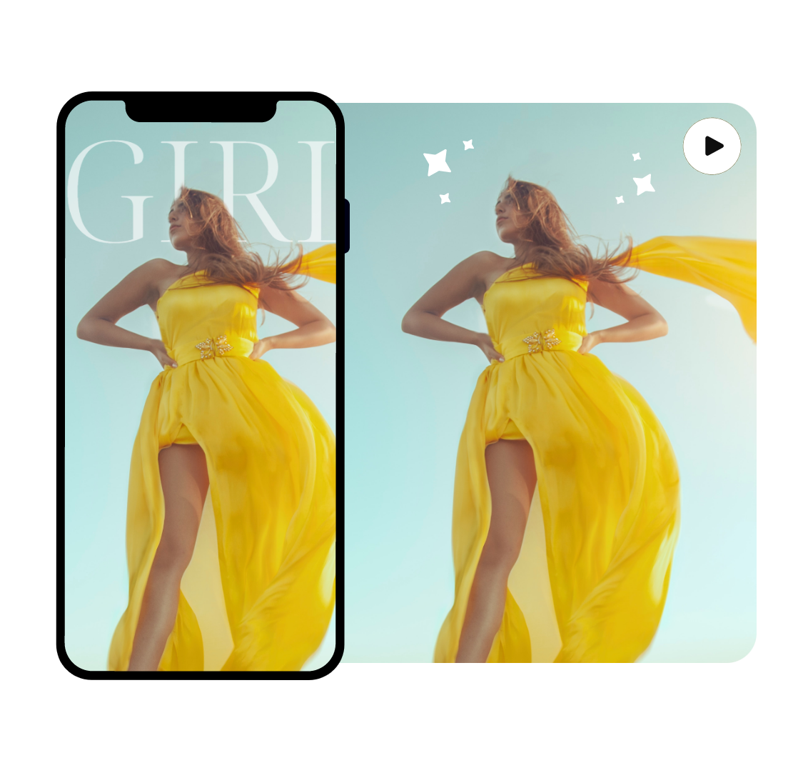 Remover texto de um vídeo com uma mulher a usar um vestido amarelo