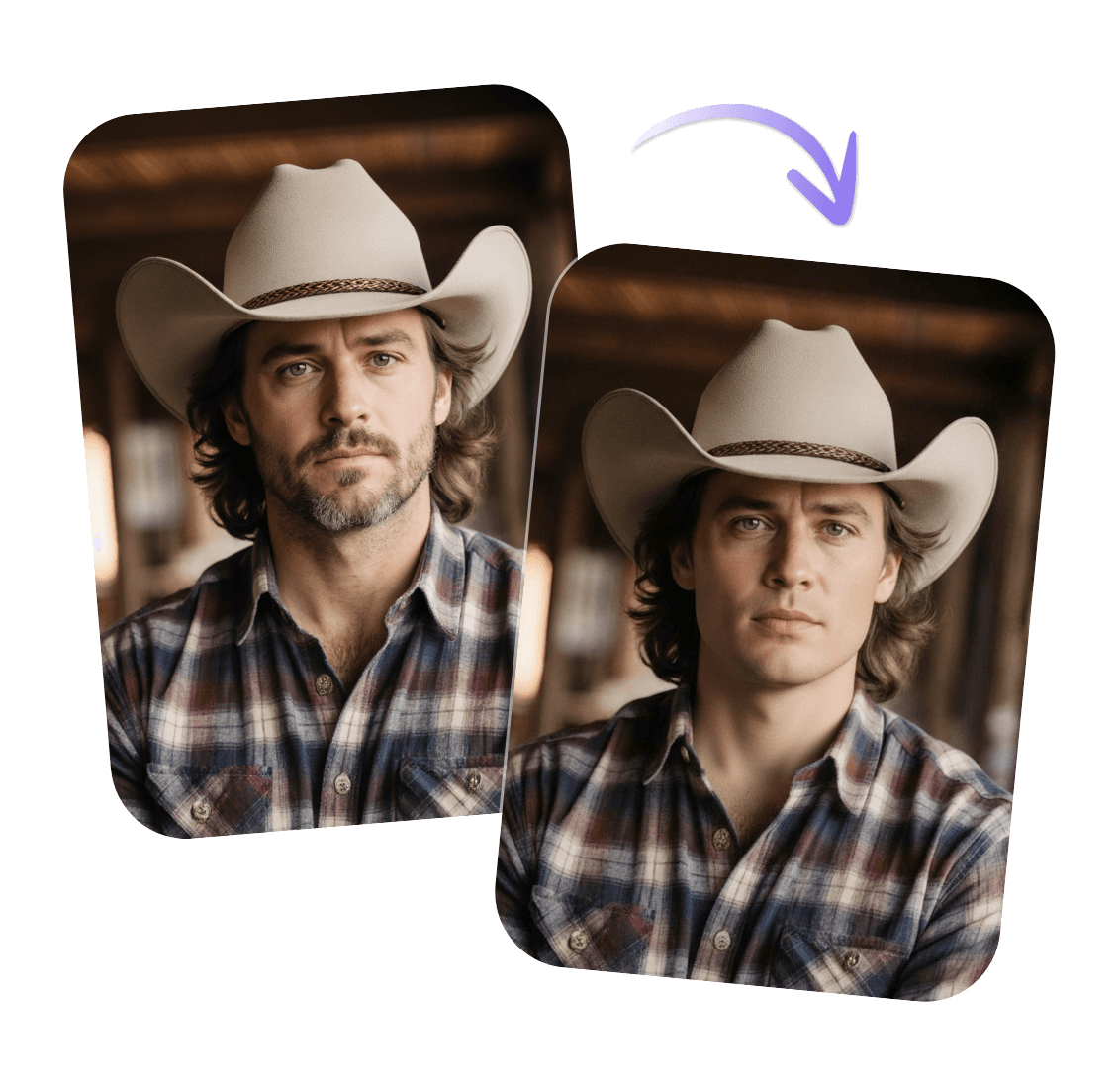 Remove the beard from a cowboy photo in one click