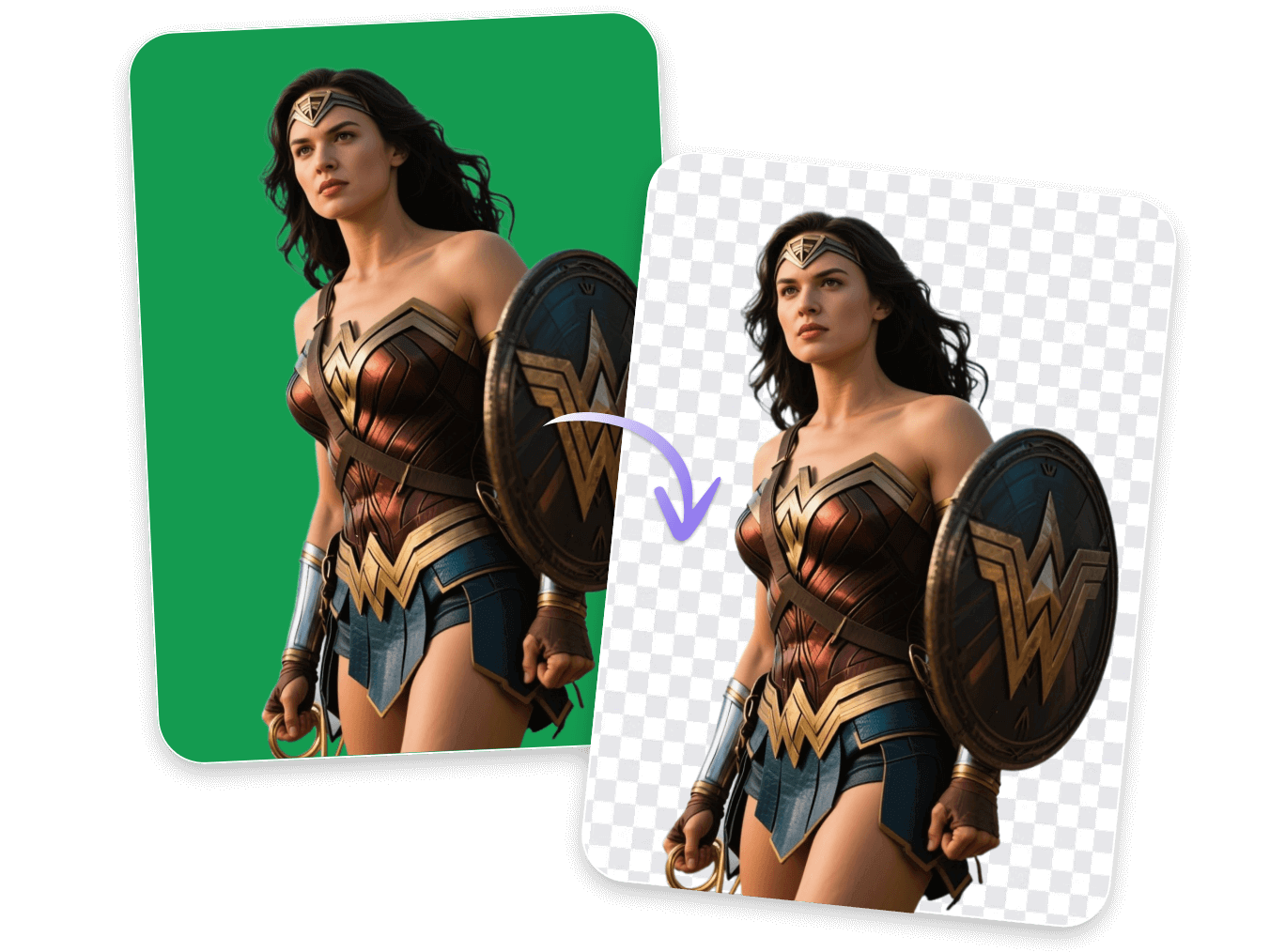 Remove the green screen from a picture of a female superhero to make the background transparent
