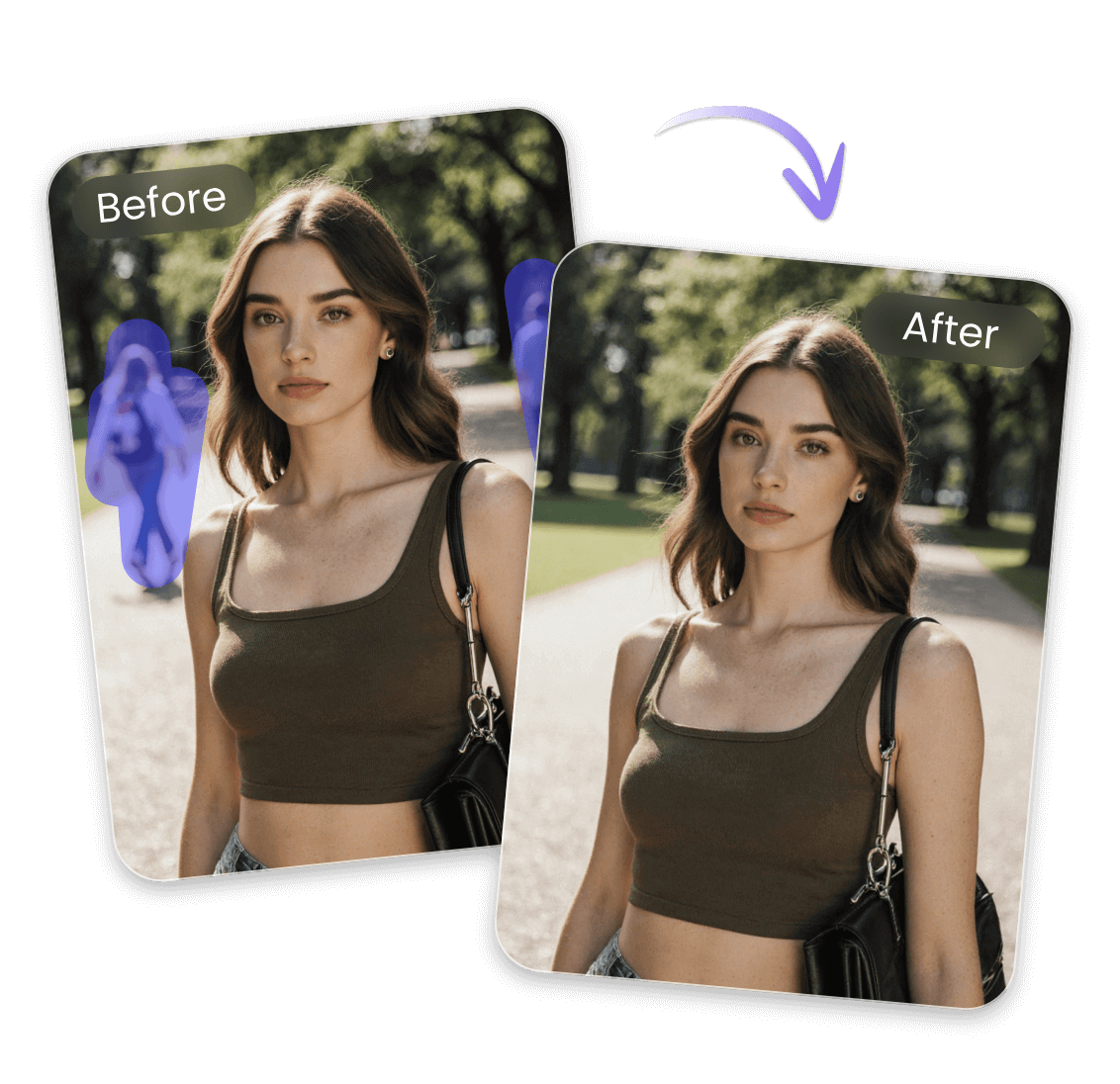 Remove unwanted people in the background of a photo of a woman