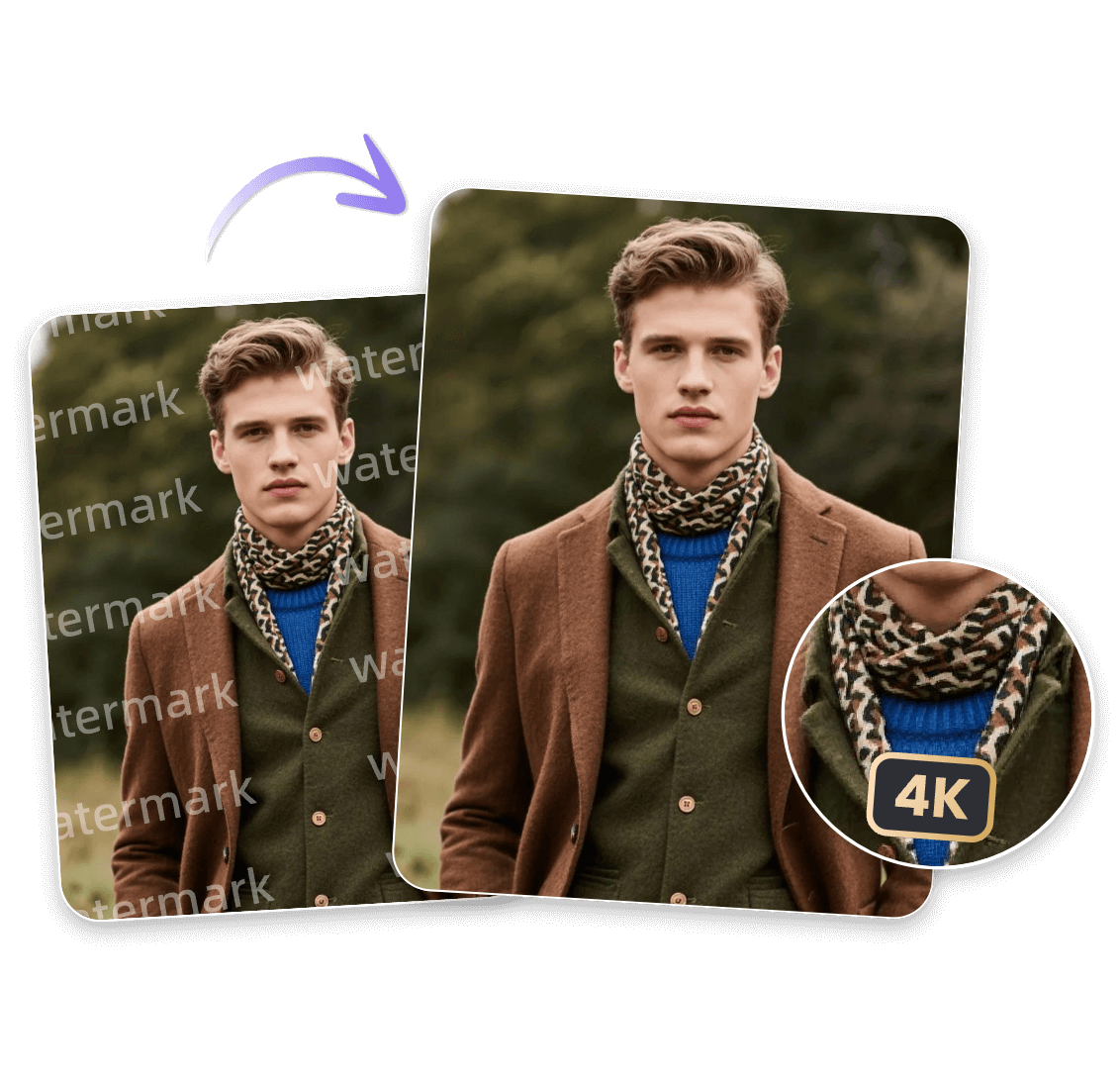 Remove watermark from a photo of a handsome man with clipfly in high quaility