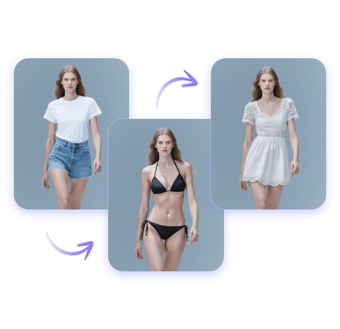 Remova a camiseta branca de uma garota e troque por um biquíni e uma saia branca