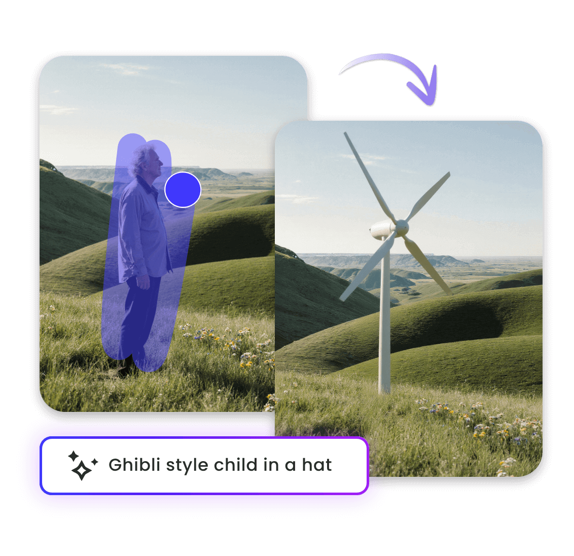 Replace the person in a photo with a windmill using ai replace