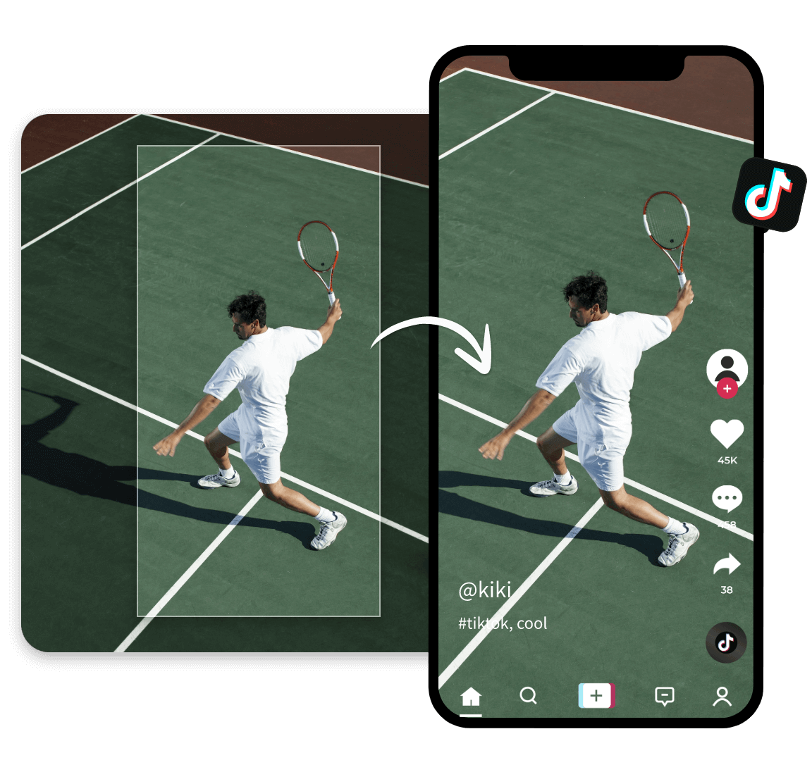 Resize a video of a boy playing tennis and share it to tiktok