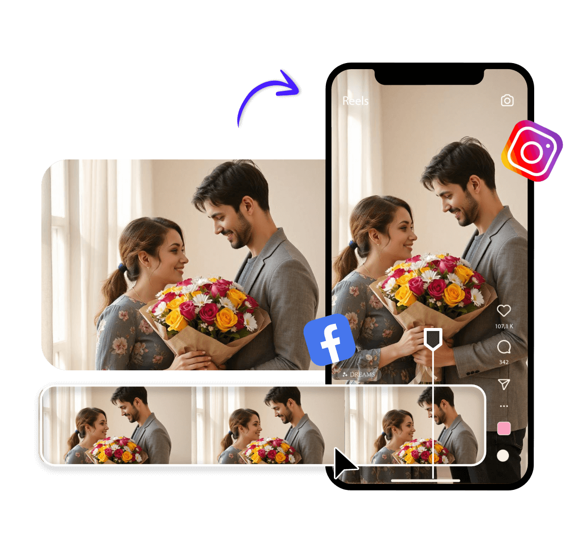 Redimensione o seu vídeo do dia dos namorados para o tamanho que desejar