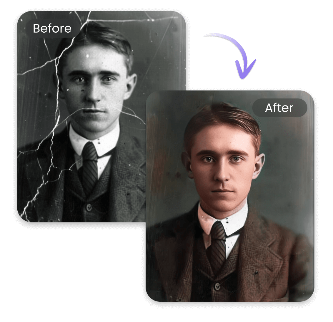 Restore old photos featuring an old photo with scratches