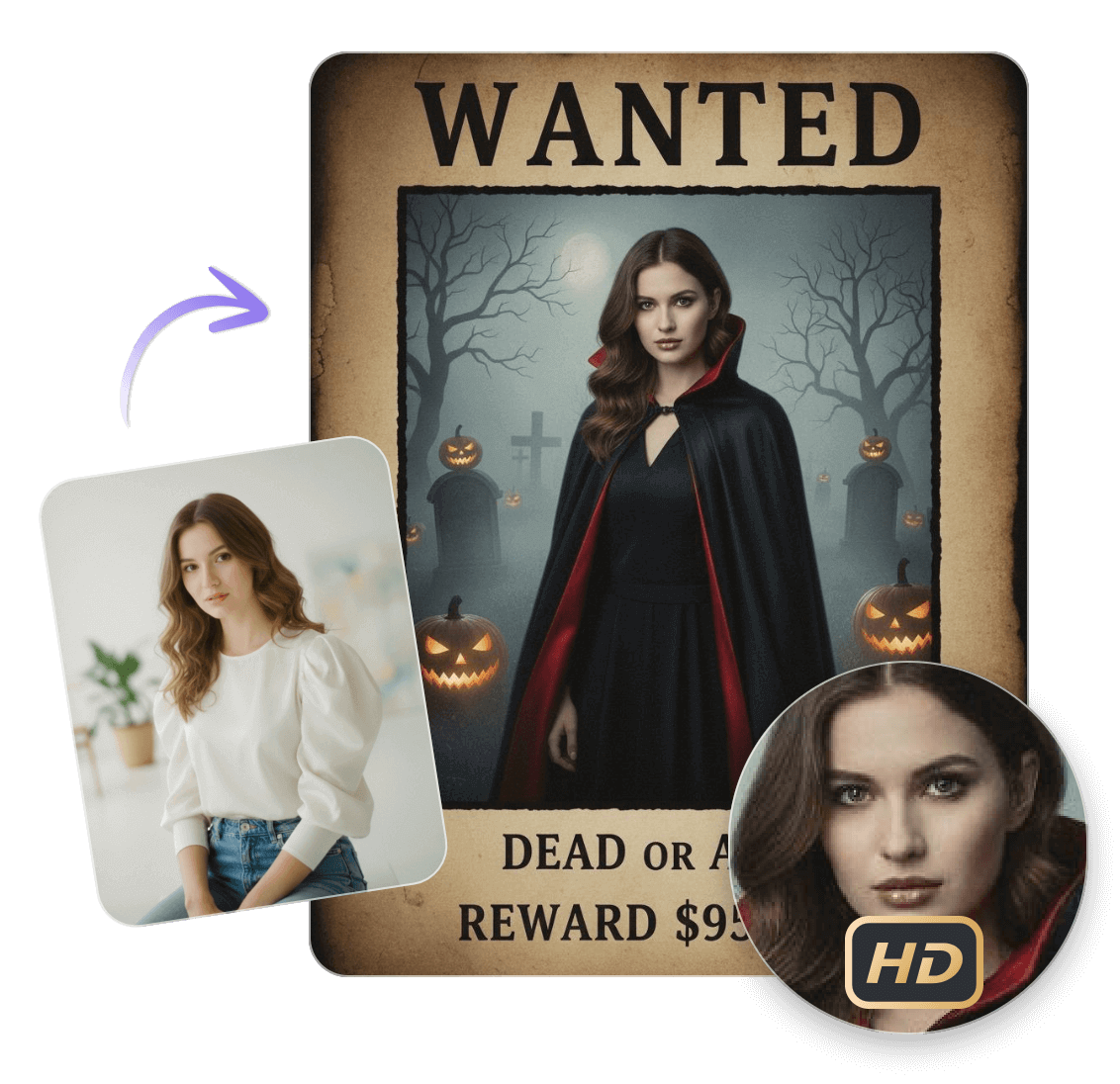 Erstellen Sie Plakate in HD-Auflösung mit dem Clipfly Halloween-Wanted-Poster-Generator