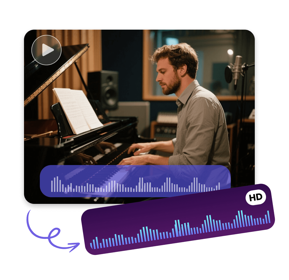 extraire l'audio d'un MP4 d'un homme jouant du piano avec Clipfly